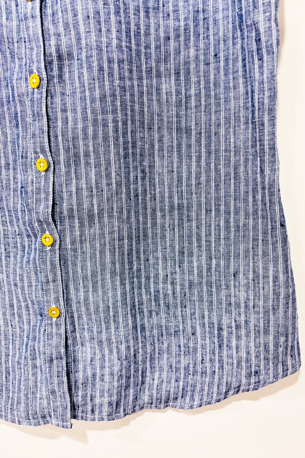 Chemise bleue et blanche rayée en lin sans manche (s)-Ellen Tracy-La Penderie du Paradis 🕊