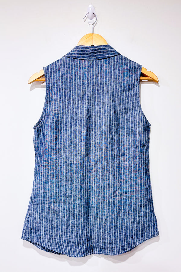 Chemise bleue et blanche rayée en lin sans manche (s)-Ellen Tracy-La Penderie du Paradis 🕊
