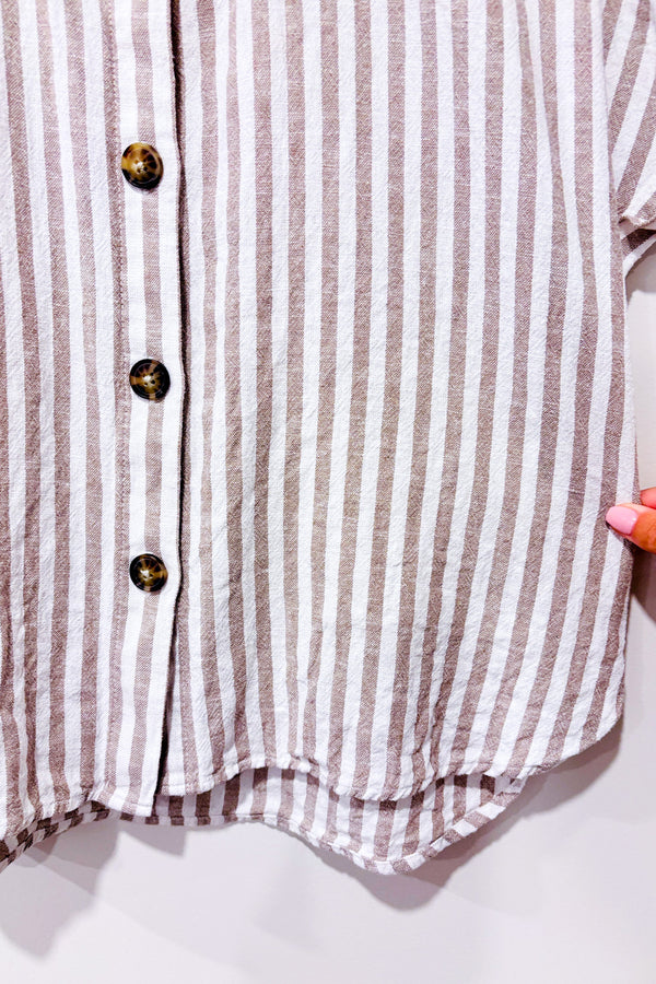 Chemise beige et blanche rayée en lin (s)*-Reitmans-La Penderie du Paradis 🕊