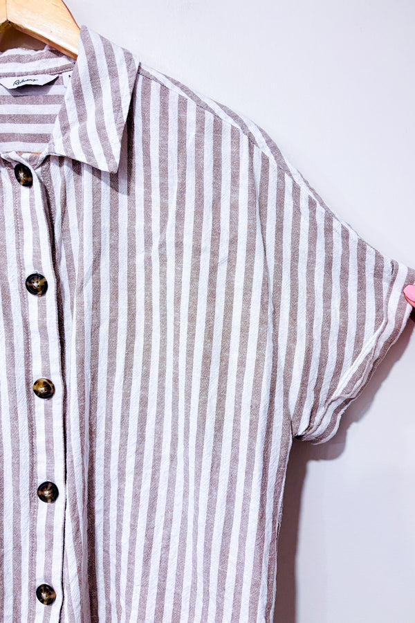 Chemise beige et blanche rayée en lin (s)*-Reitmans-La Penderie du Paradis 🕊