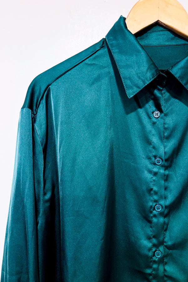 Chemise satinée vert forêt (s)-SHEIN-La Penderie du Paradis 🕊