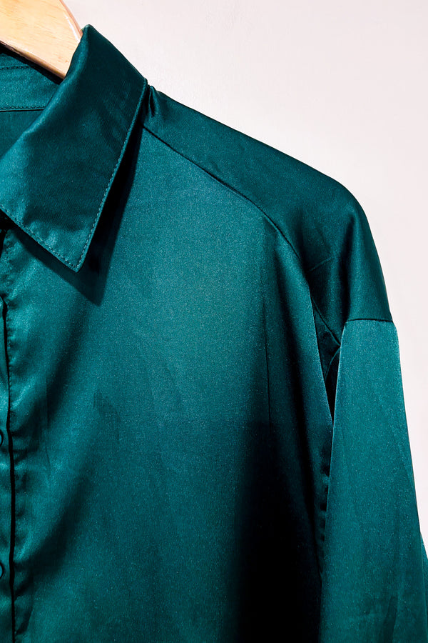 Chemise satinée vert forêt (s)-SHEIN-La Penderie du Paradis 🕊
