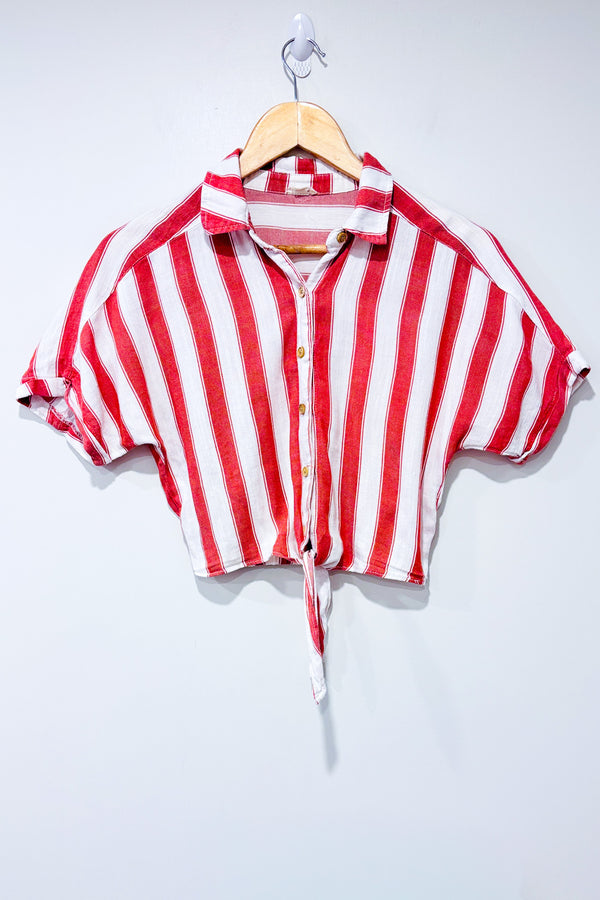 Chemisier court blanc et rouge rayé à nouer (xs)-Garage-La Penderie du Paradis 🕊