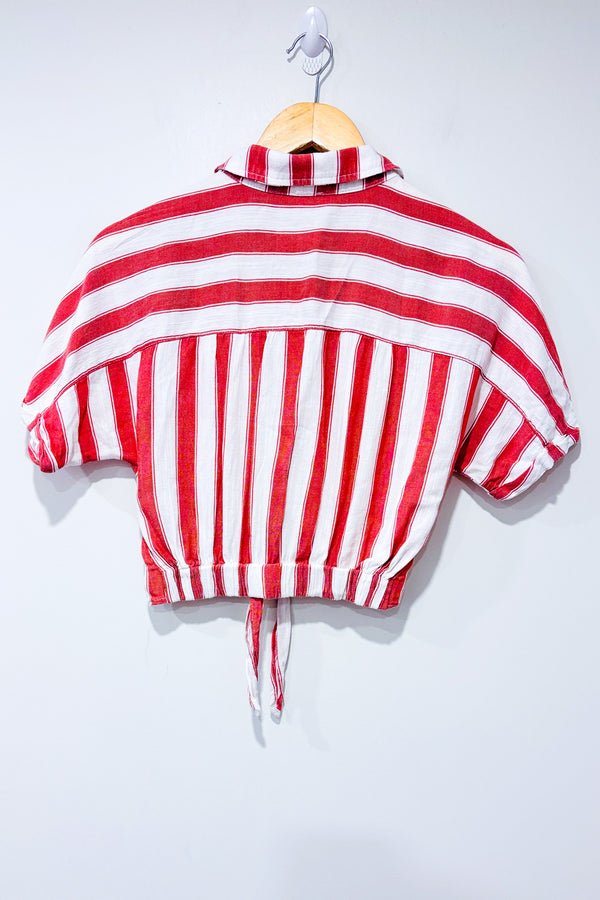 Chemisier court blanc et rouge rayé à nouer (xs)-Garage-La Penderie du Paradis 🕊