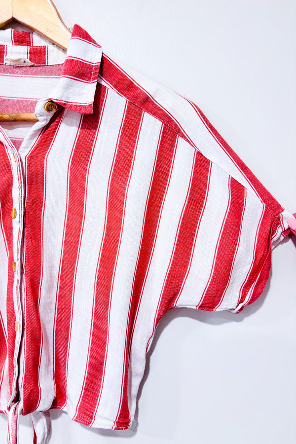 Chemisier court blanc et rouge rayé à nouer (xs)-Garage-La Penderie du Paradis 🕊