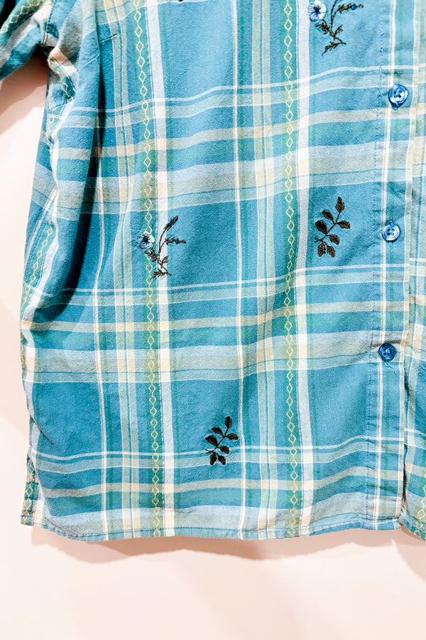 Chemise vintage verte à carreaux avec feuilles brodées (l)-Caroll Reed-La Penderie du Paradis 🕊