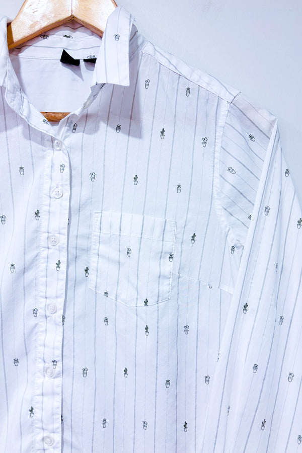 Chemise blanche rayée avec cactus (m)-Simons-La Penderie du Paradis 🕊