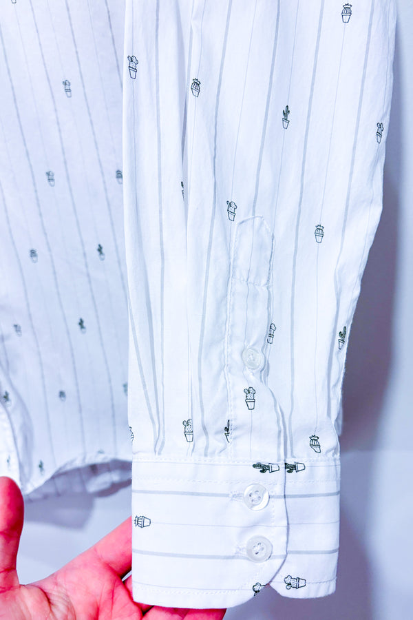 Chemise blanche rayée avec cactus (m)-Simons-La Penderie du Paradis 🕊