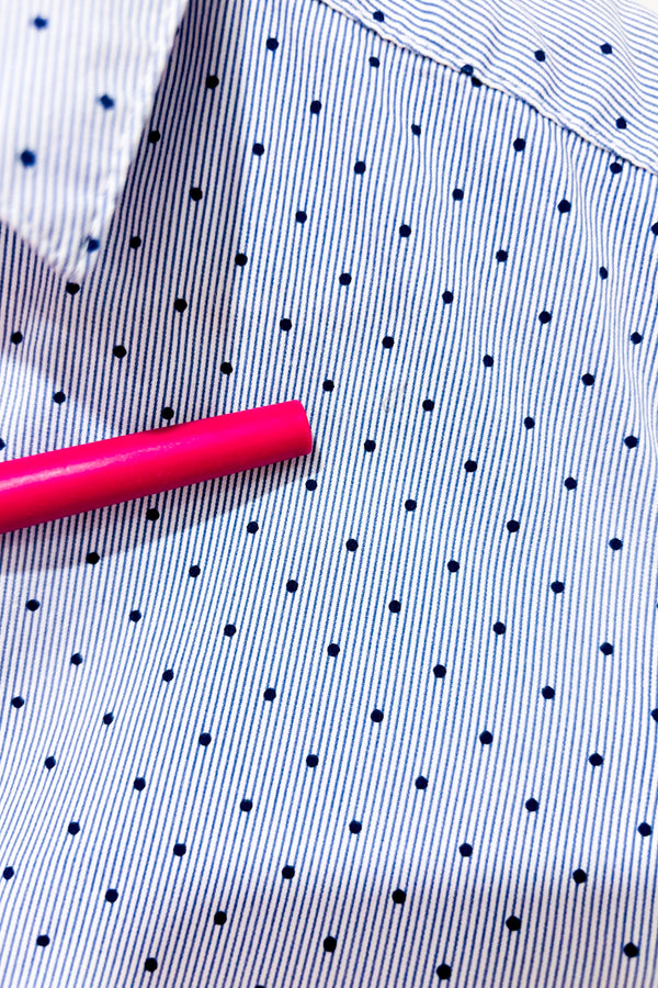 YY_Chemise ajustée bleue rayée à pois (m)-H&M-La Penderie du Paradis 🕊