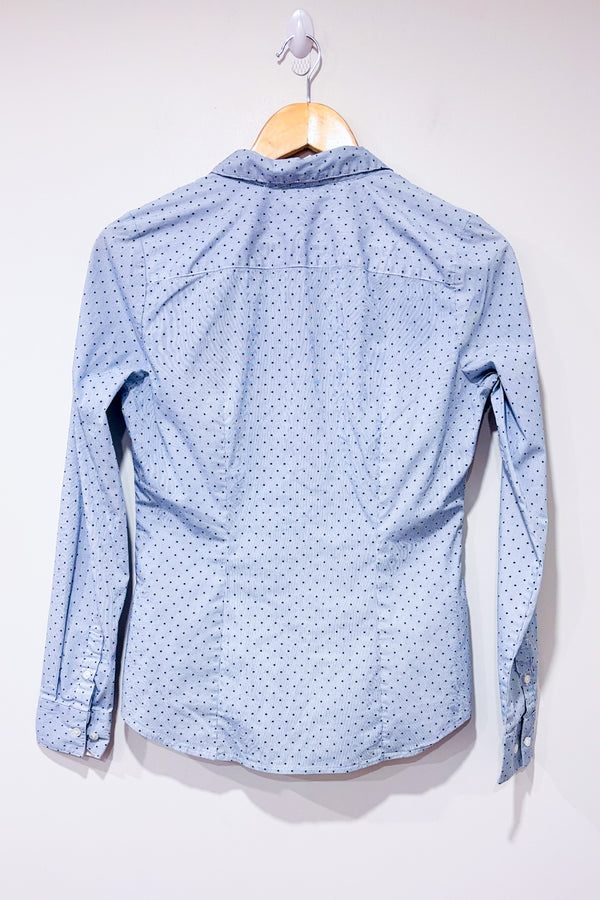 YY_Chemise ajustée bleue rayée à pois (m)-H&M-La Penderie du Paradis 🕊