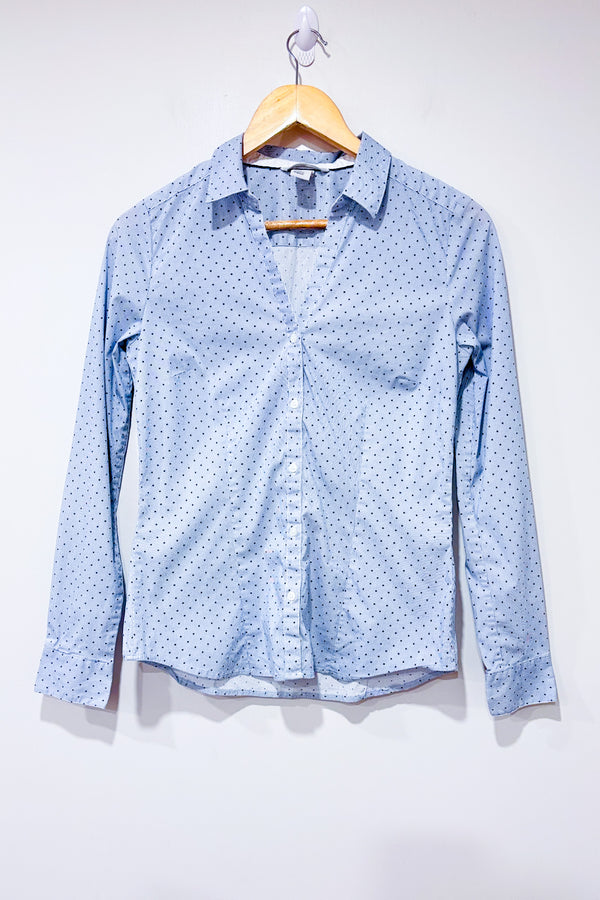 YY_Chemise ajustée bleue rayée à pois (m)-H&M-La Penderie du Paradis 🕊