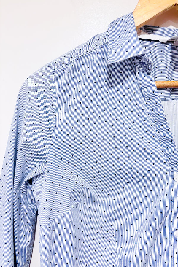 YY_Chemise ajustée bleue rayée à pois (m)-H&M-La Penderie du Paradis 🕊