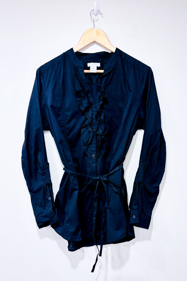 Chemisier noir en coton à nouer (l)-Alfred Sung-La Penderie du Paradis 🕊