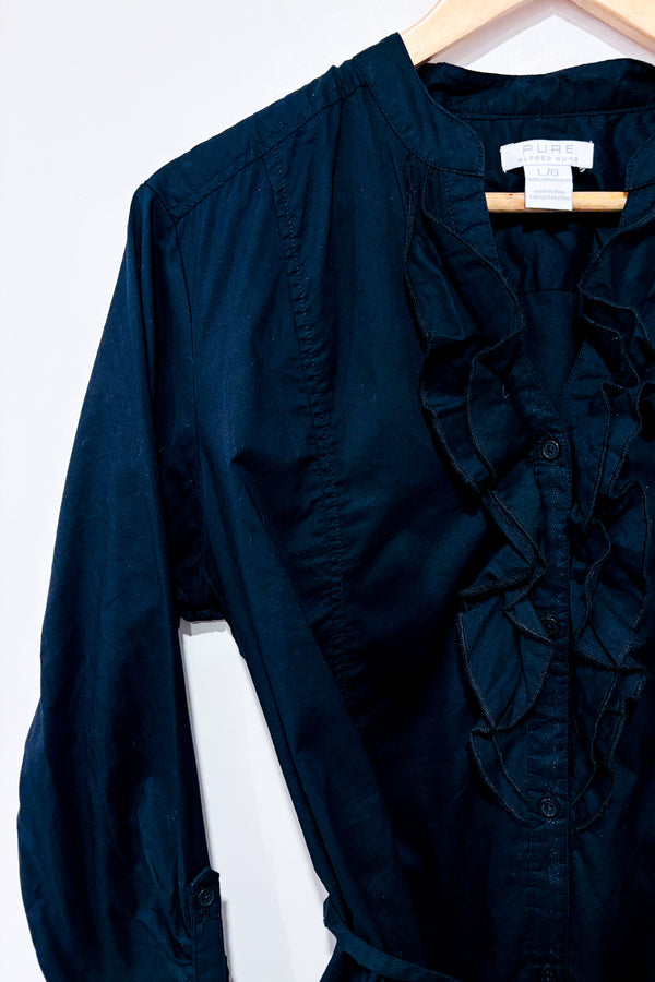 Chemisier noir en coton à nouer (l)-Alfred Sung-La Penderie du Paradis 🕊