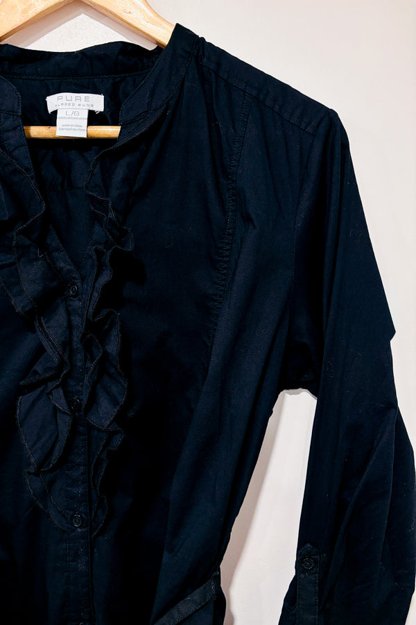 Chemisier noir en coton à nouer (l)-Alfred Sung-La Penderie du Paradis 🕊