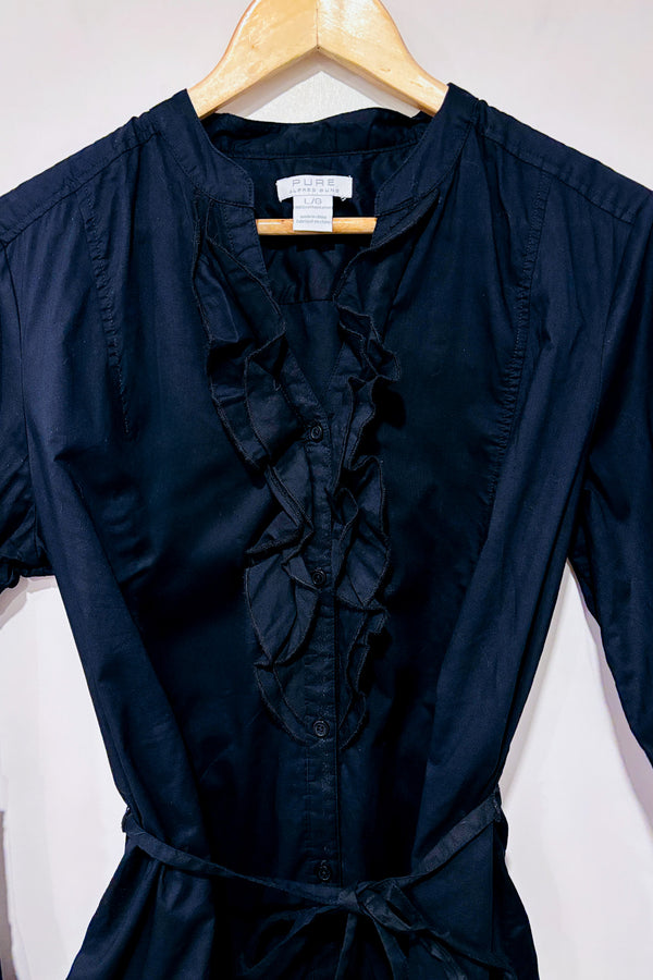 Chemisier noir en coton à nouer (l)-Alfred Sung-La Penderie du Paradis 🕊