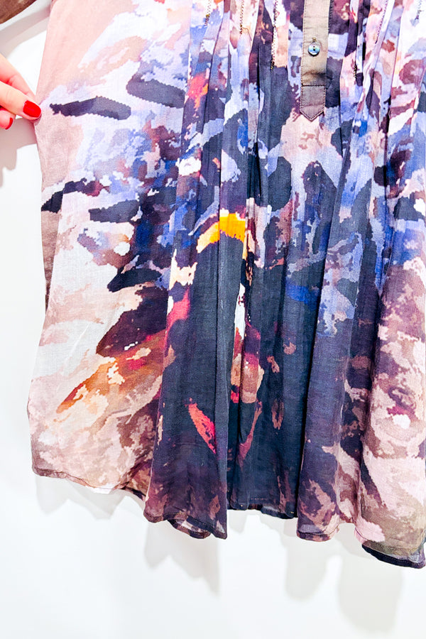 Chemise kaki et rose pâle à motifs en soie* seconde main - Max Volmary- La Penderie du Paradis