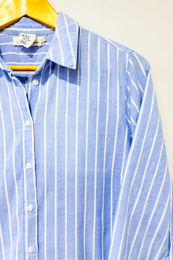 Chemise bleue et blanche rayée en coton seconde main - H&M- La Penderie du Paradis