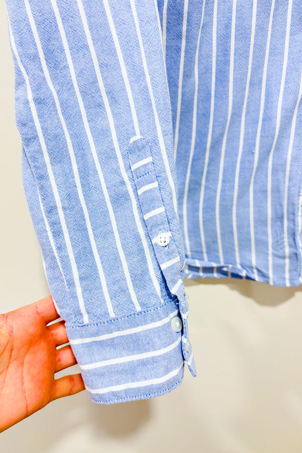 Chemise bleue et blanche rayée en coton seconde main - H&M- La Penderie du Paradis