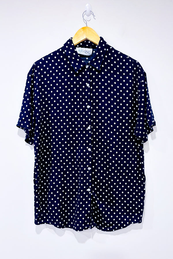 Chemise vintage marine à pois seconde main - Jessie- La Penderie du Paradis