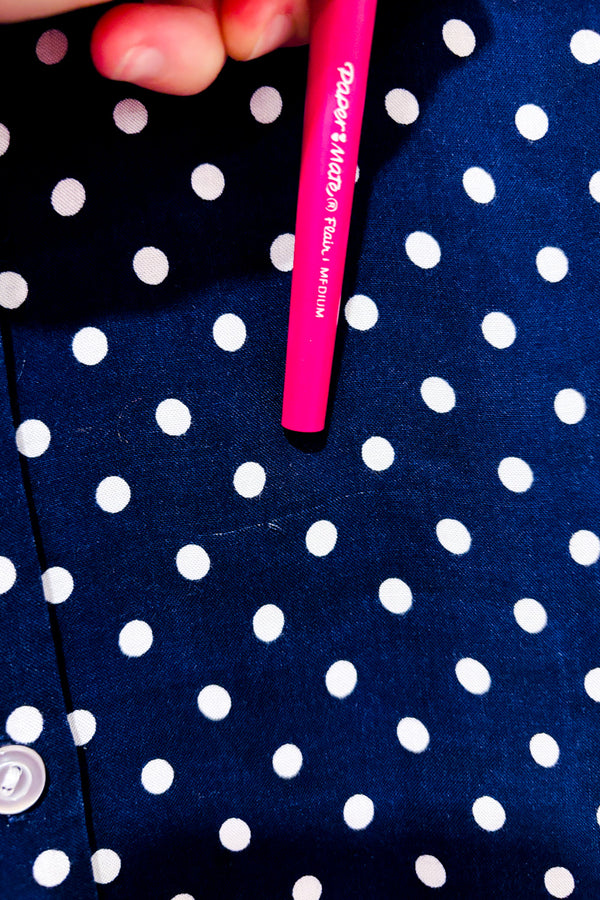 Chemise vintage marine à pois seconde main - Jessie- La Penderie du Paradis