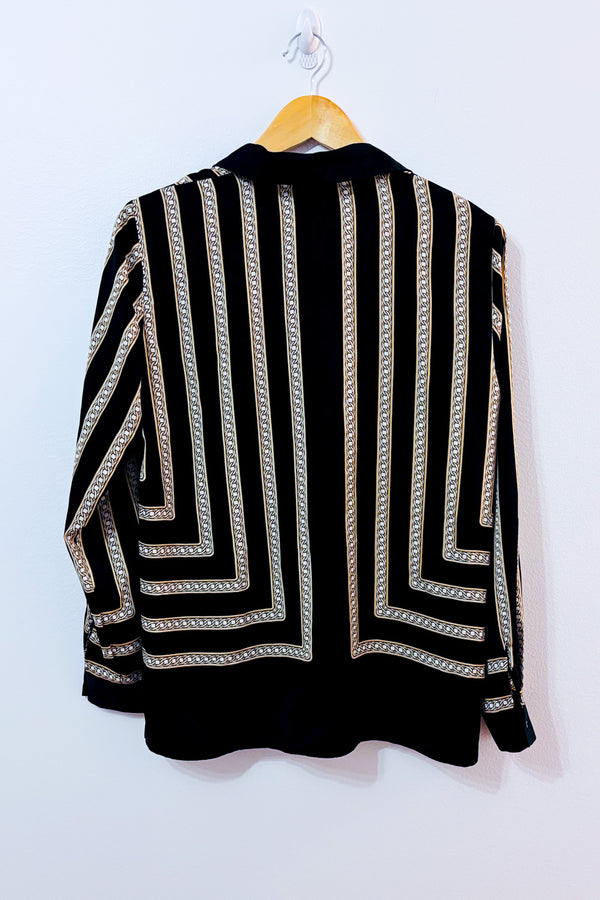 Chemise satinée noire à imprimé chaîne seconde main - Modern Works- La Penderie du Paradis