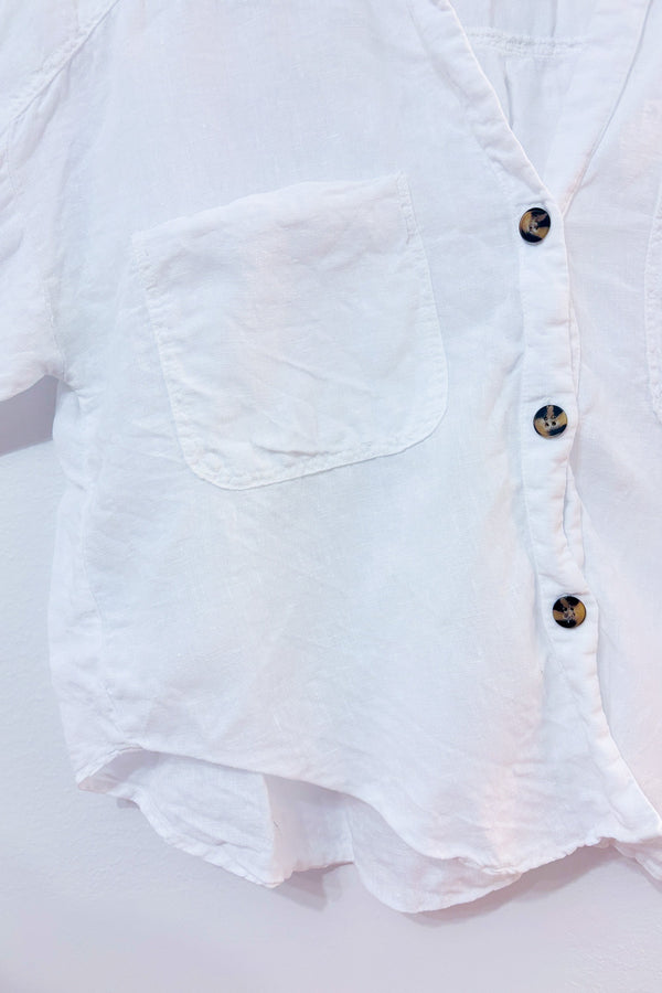 Chemise courte blanche en lin seconde main - Zara- La Penderie du Paradis