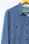 Blouse bleue et blanche à motifs seconde main - Grenier- La Penderie du Paradis