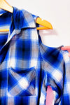Chemise bleue à carreaux à épaules dénudées seconde main - Nygård- La Penderie du Paradis