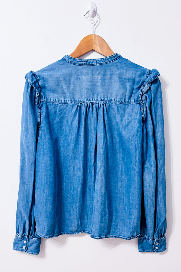Chemise bleue à volants et col montant* seconde main - Levi's- La Penderie du Paradis