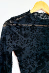 Crop top à manches longue noir transparent avec fleurs de velours (xs) seconde main SHEIN