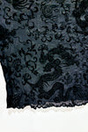 Crop top à manches longue noir transparent avec fleurs de velours (xs) seconde main SHEIN