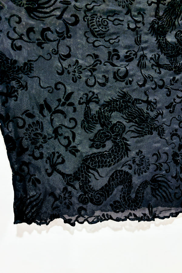 Crop top à manches longue noir transparent avec fleurs de velours (xs) seconde main SHEIN