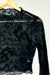 Crop top à manches longue noir transparent avec fleurs de velours (xs) seconde main SHEIN