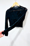 Crop top à manches longue noir transparent avec fleurs de velours (xs) seconde main SHEIN