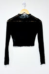 Crop top à manches longue noir transparent avec fleurs de velours (xs) seconde main SHEIN