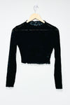 Crop top à manches longue noir transparent avec fleurs de velours (xs) seconde main SHEIN