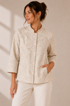 Veste à boutons beige motif feuilles seconde main - Chico's- La Penderie du Paradis