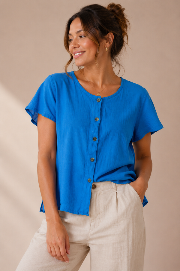 Haut turquoise à boutons seconde main - Miss Aly- La Penderie du Paradis