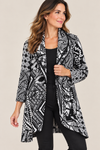 Veste longue noir et blanche à motifs graphiques* seconde main - Frank Lyman Montréal- La Penderie du Paradis