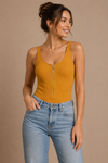 Bodysuit côtelé safran avec fermeture éclair seconde main - SWS Streetwear Society- La Penderie du Paradis