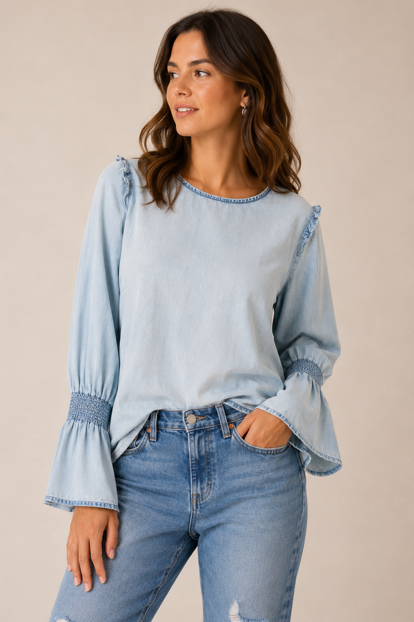 Haut bleu pâle en denim seconde main - Suko Jeans- La Penderie du Paradis
