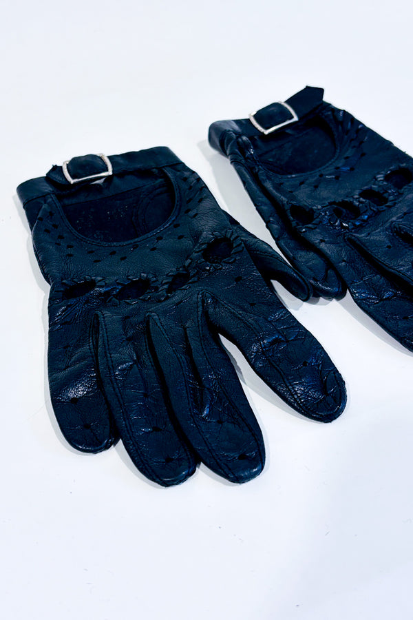 Gants noirs faux cuir perforés seconde main - Autres- La Penderie du Paradis