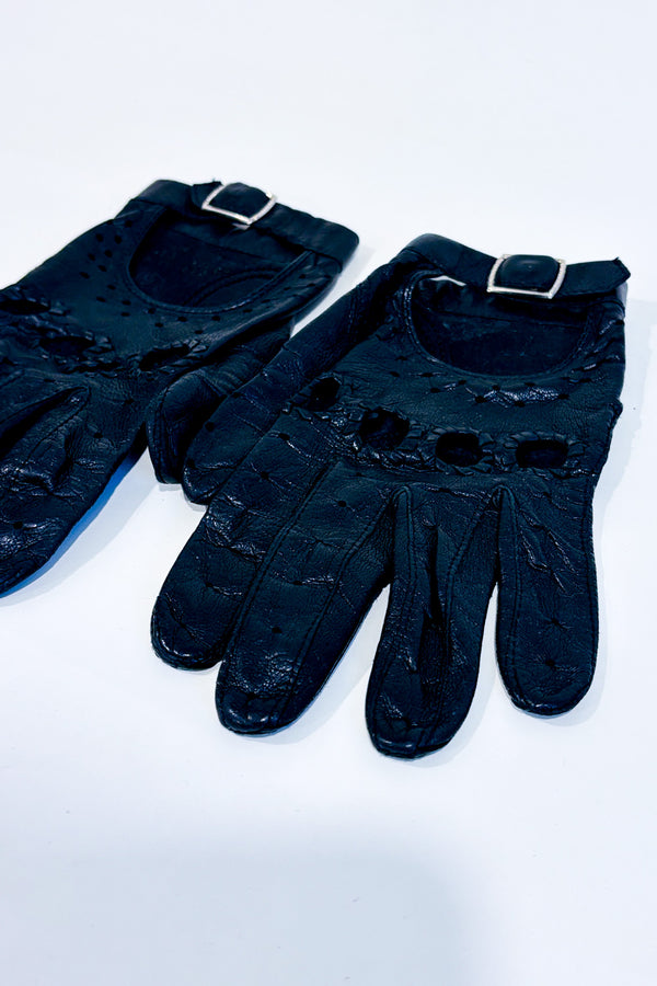 Gants noirs faux cuir perforés seconde main - Autres- La Penderie du Paradis