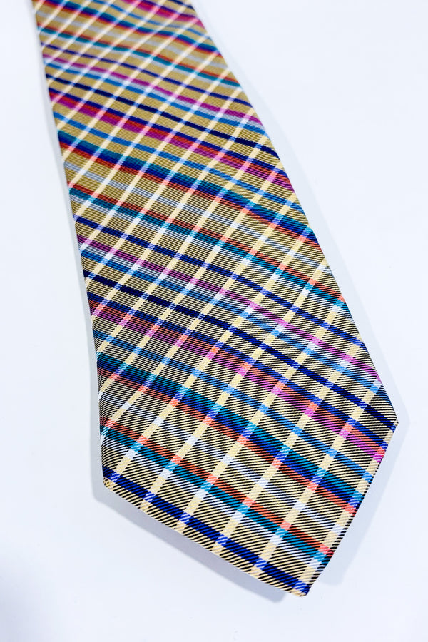 Cravate jaune et rose à carreaux-Rooster-La Penderie du Paradis 🕊