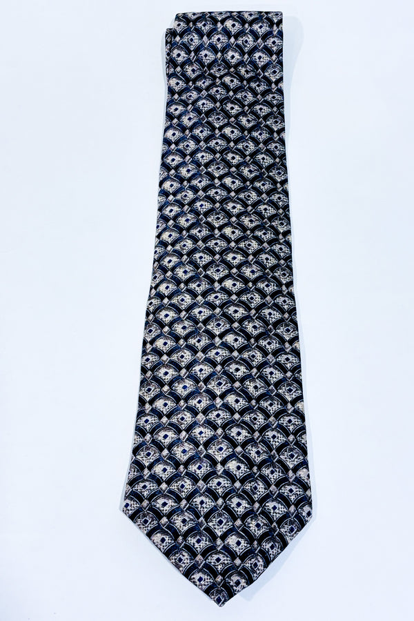 Cravate beige et bleue à motifs-Geoffrey Beene-La Penderie du Paradis 🕊