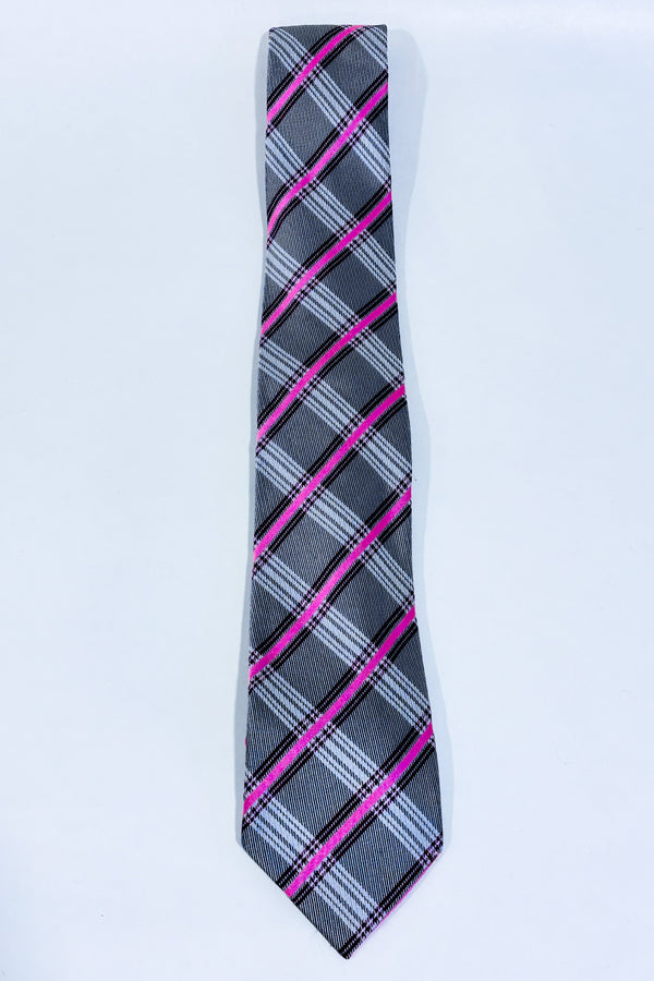 Cravate grise et rose à carreaux-Geoffrey Beene-La Penderie du Paradis 🕊