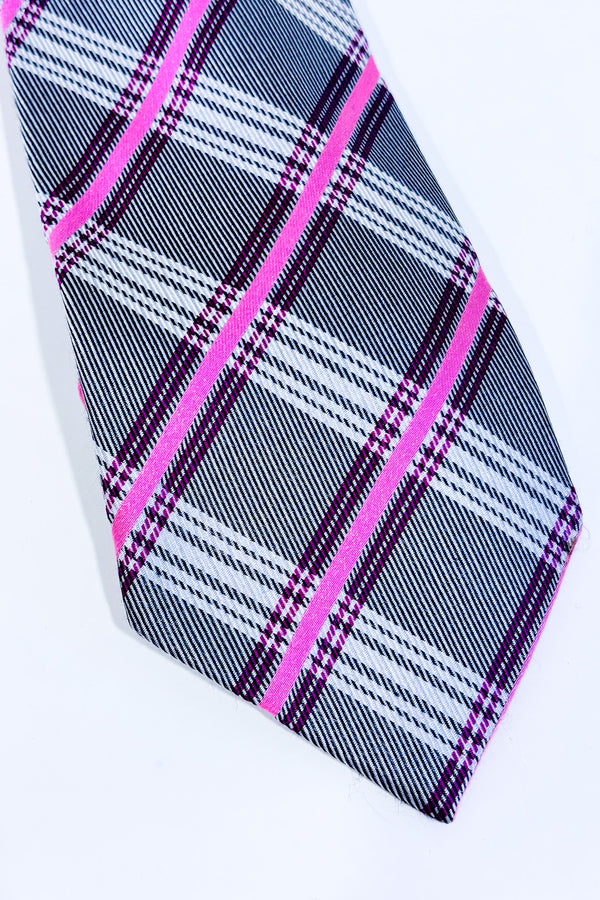 Cravate grise et rose à carreaux-Geoffrey Beene-La Penderie du Paradis 🕊