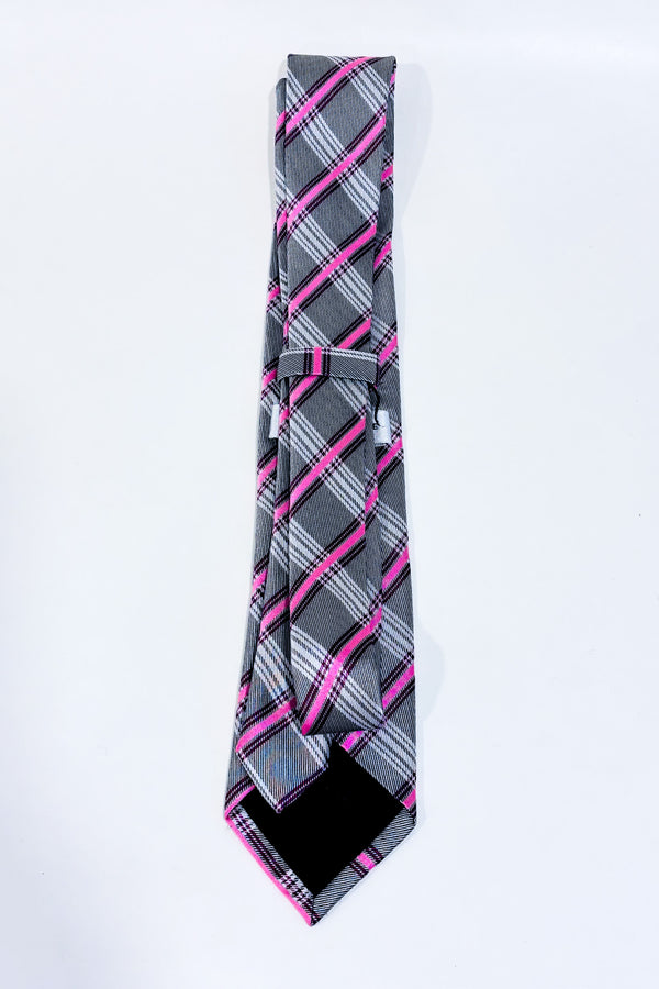 Cravate grise et rose à carreaux-Geoffrey Beene-La Penderie du Paradis 🕊