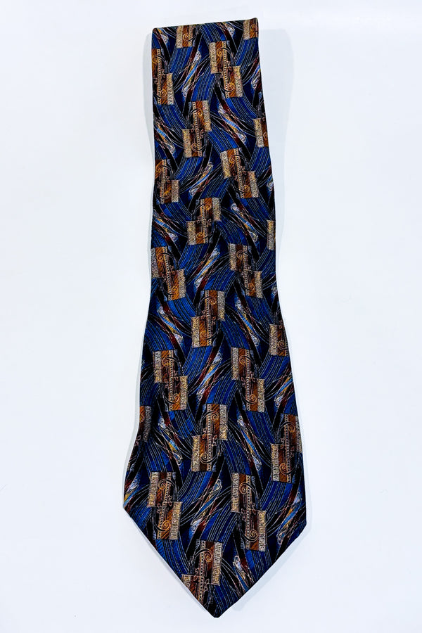 Cravate brune et bleue vintage à motifs-Serica-La Penderie du Paradis 🕊